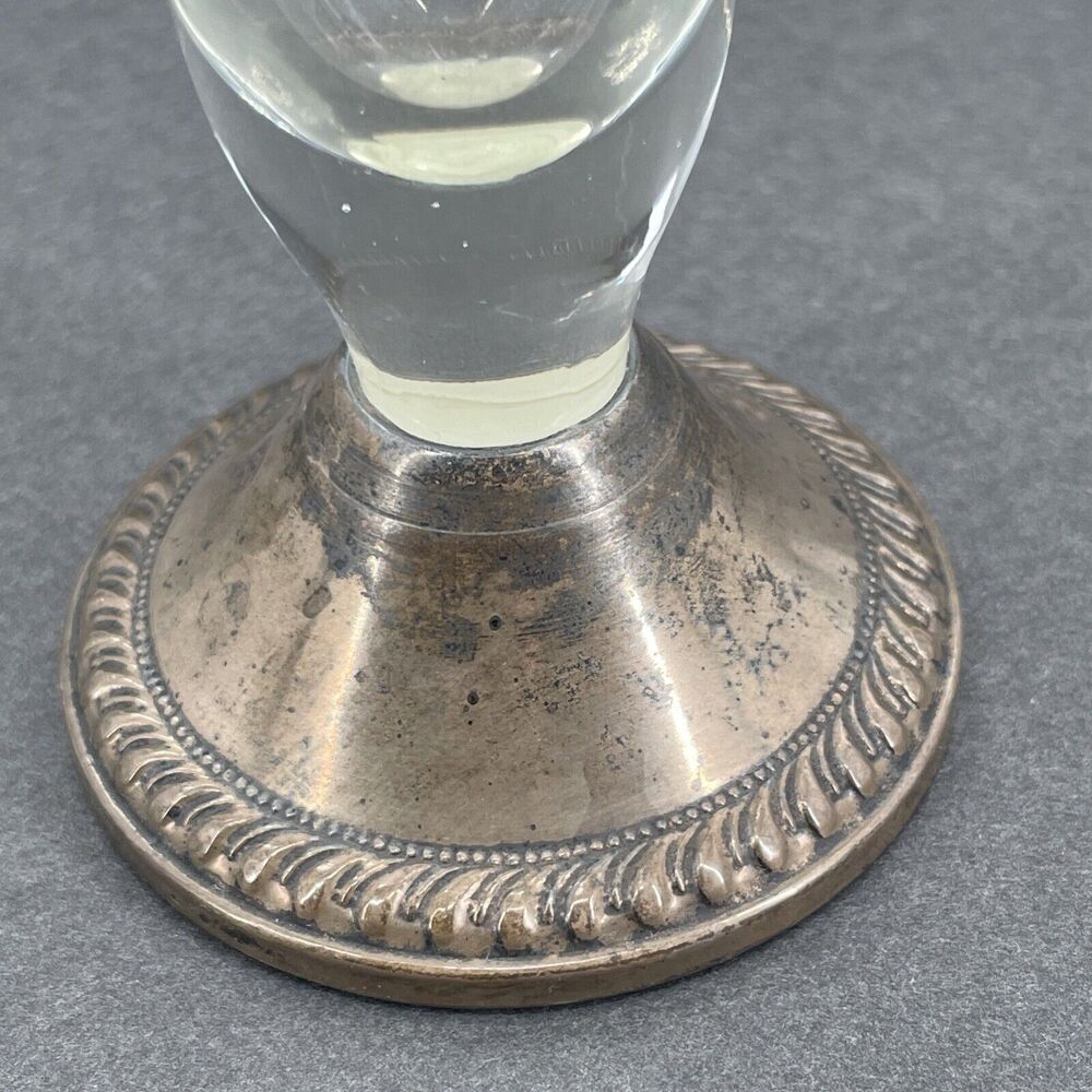 Duchin Creations Sterling Base Etched Glass Flute Bud Vase Tulip Weighted 9.5" T - Picture 11 of 13